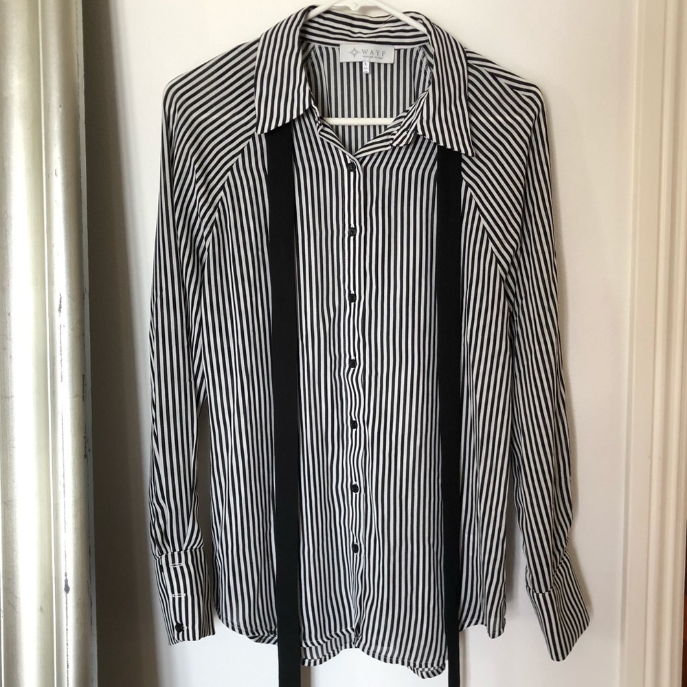 Wayf Black and White Bow Blouse